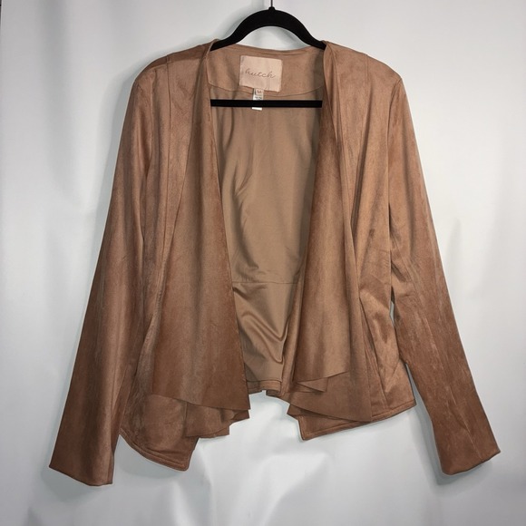Anthropologie Jackets & Blazers - Anthropologie Hutch Faux Suede Medium Drape Waterfall Jacket Cardigan Blush Pink
